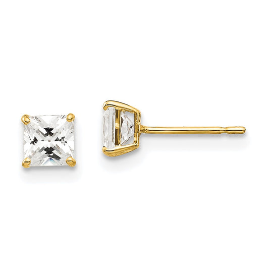 14K Yellow Gold 4mm Square Cz Post Earrings
