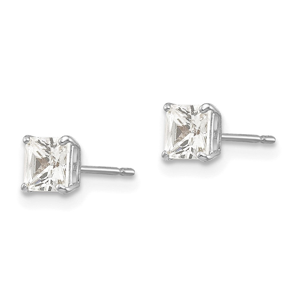 14K White Gold 4mm Square Cz Post Earrings