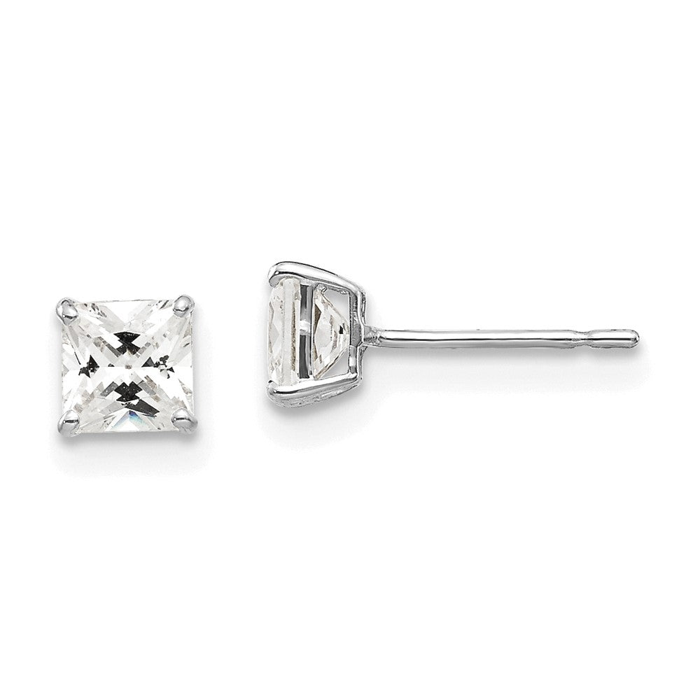 14K White Gold 4mm Square Cz Post Earrings