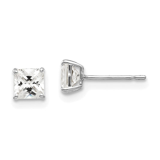 14K White Gold 4mm Square Cz Post Earrings