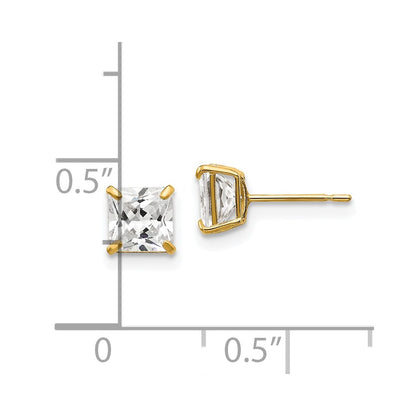 14K Yellow Gold 5mm Square Cz Post Earrings