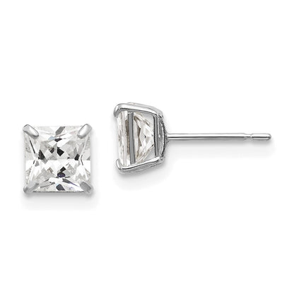 14K White Gold 5mm Square Cz Post Earrings