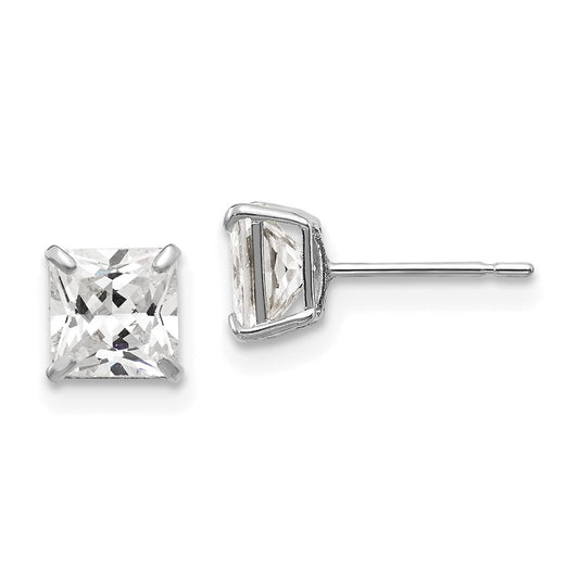 14K White Gold 5mm Square Cz Post Earrings