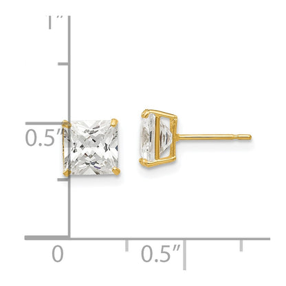 14K Yellow Gold 6mm Square Cz Post Earrings