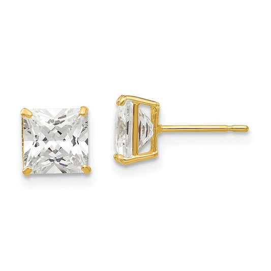 14K Yellow Gold 6mm Square Cz Post Earrings