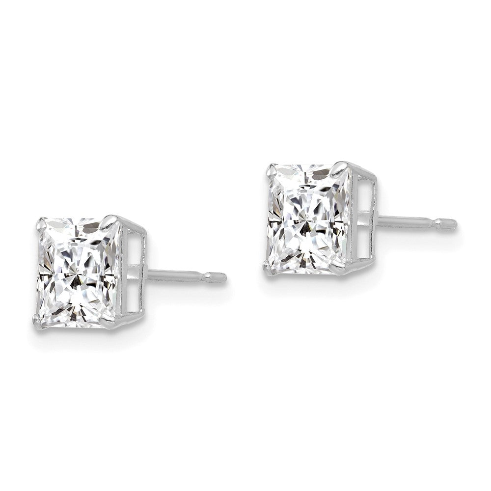 14K White Gold 6mm Square Cz Post Earrings