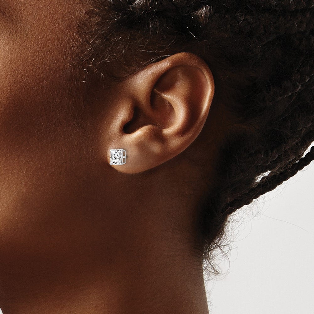 14K White Gold 6mm Square Cz Post Earrings