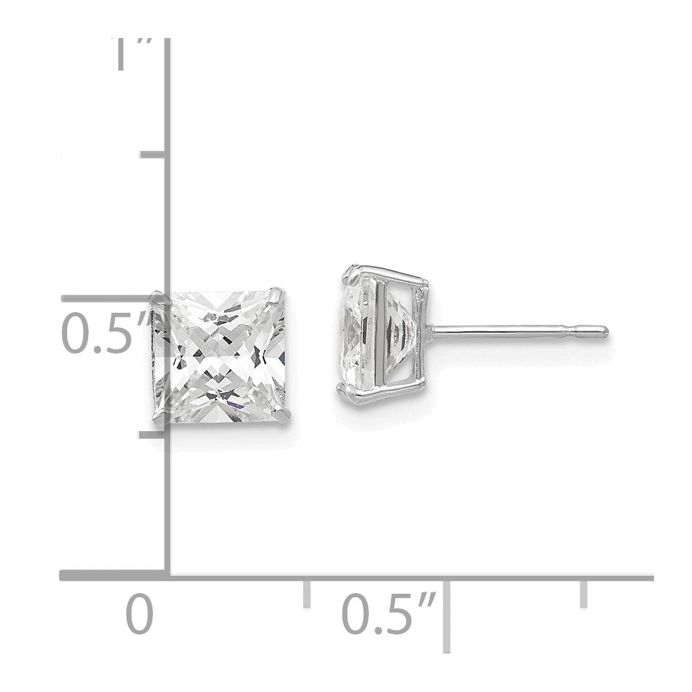 14K White Gold 6mm Square Cz Post Earrings