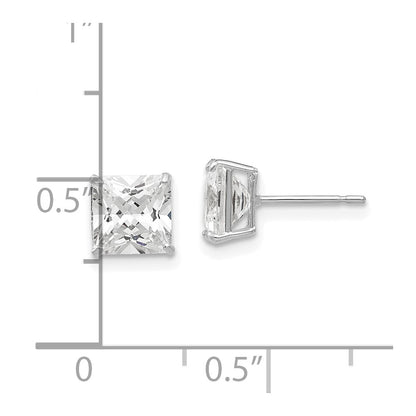 14K White Gold 6mm Square Cz Post Earrings