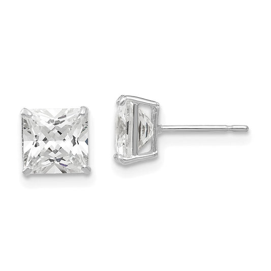 14K White Gold 6mm Square Cz Post Earrings