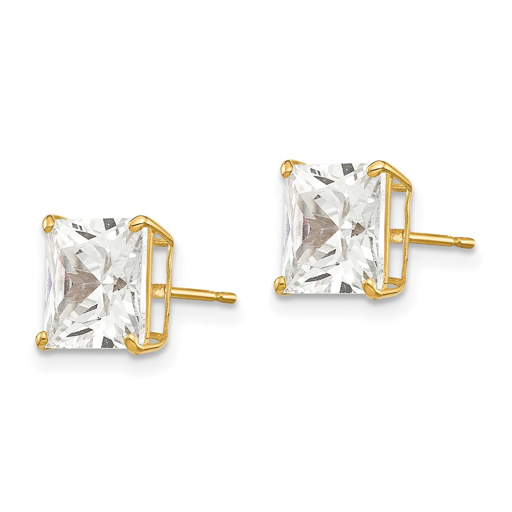 14K Yellow Gold 7mm Square Cz Post Earrings