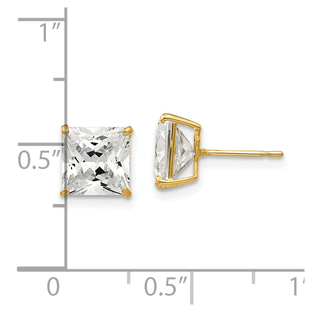 14K Yellow Gold 7mm Square Cz Post Earrings