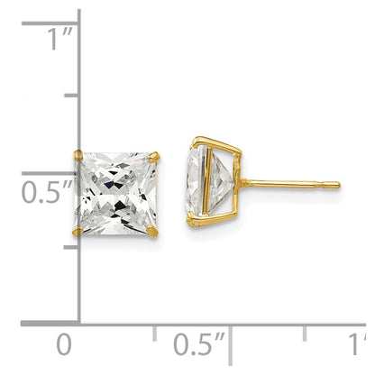14K Yellow Gold 7mm Square Cz Post Earrings