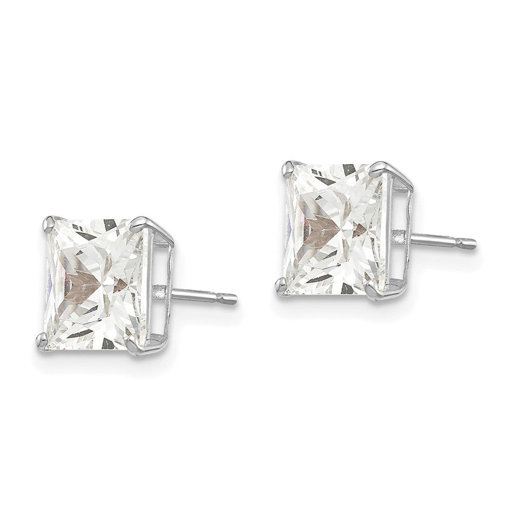 14K White Gold 7mm Square Cz Post Earrings