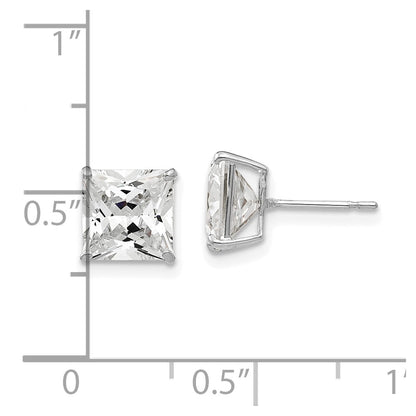 14K White Gold 7mm Square Cz Post Earrings