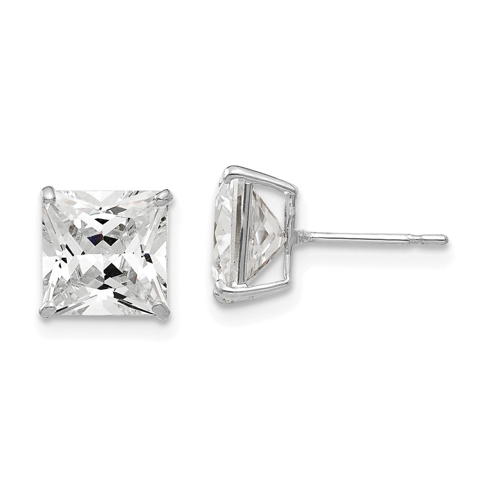 14K White Gold 7mm Square Cz Post Earrings