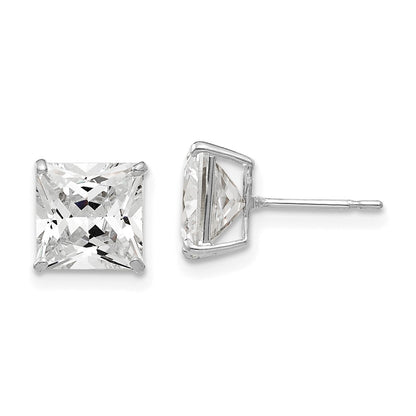 14K White Gold 7mm Square Cz Post Earrings