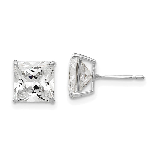14K White Gold 7mm Square Cz Post Earrings