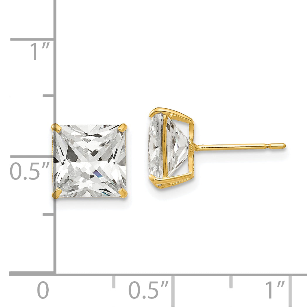 14K Yellow Gold 8mm Square Cz Post Earrings