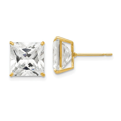 14K Yellow Gold 9mm Square Cz Post Earrings