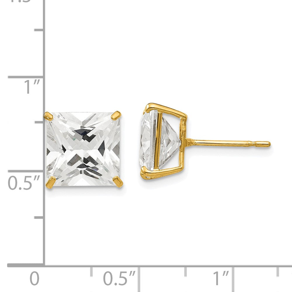 14K Yellow Gold 10mm Square Cz Post Earrings