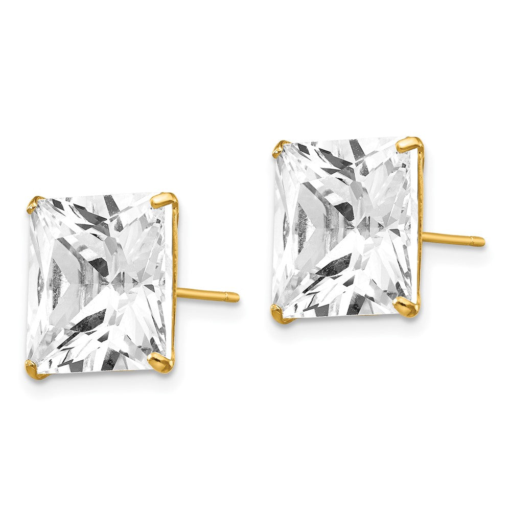 14K Yellow Gold 11mm Square Cz Post Earrings