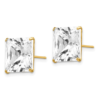 14K Yellow Gold 11mm Square Cz Post Earrings