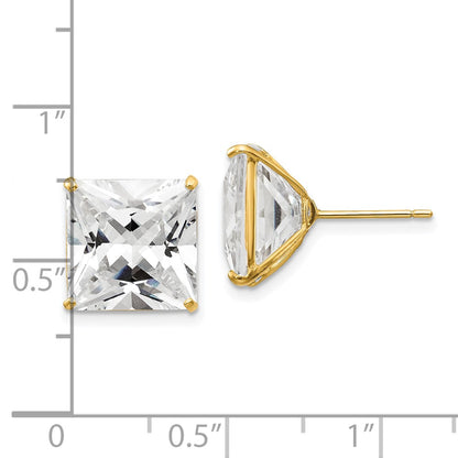 14K Yellow Gold 11mm Square Cz Post Earrings