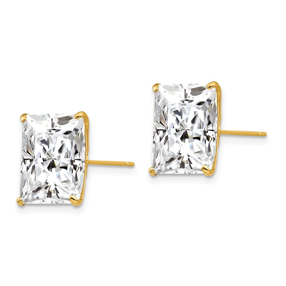 14K Yellow Gold 12mm Square Cz Post Earrings