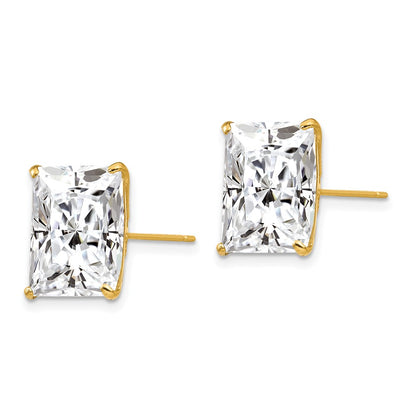 14K Yellow Gold 12mm Square Cz Post Earrings
