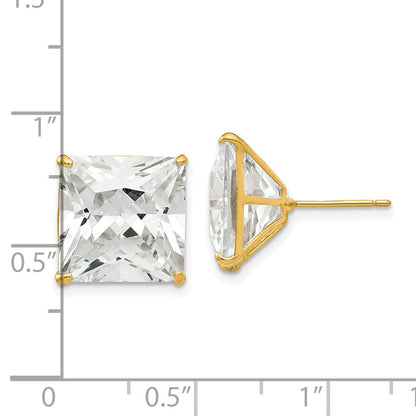 14K Yellow Gold 12mm Square Cz Post Earrings