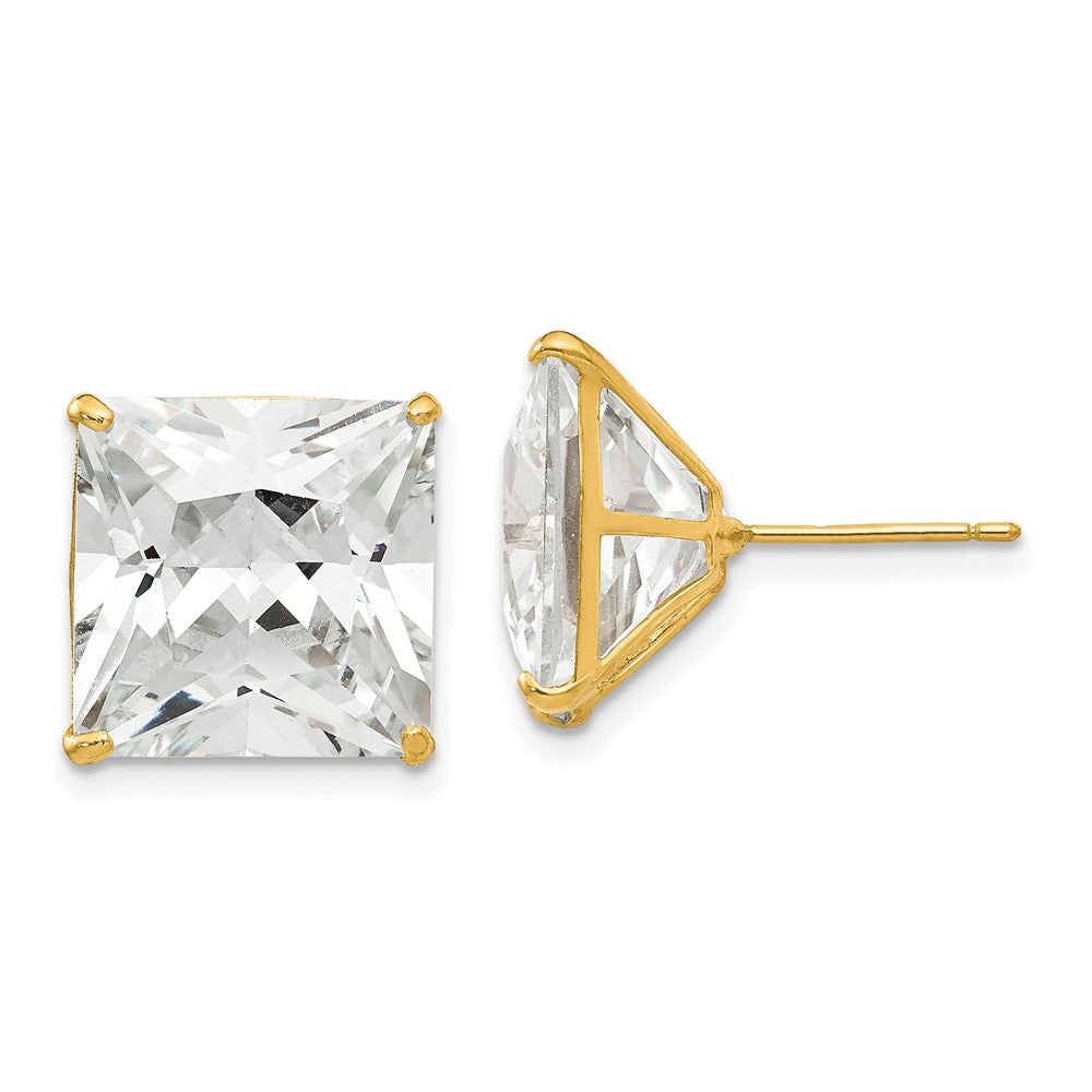 14K Yellow Gold 12mm Square Cz Post Earrings