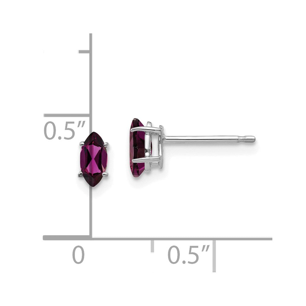 14K White Gold 6X3mm Rhodolite Garnet Marquise Stud Earring