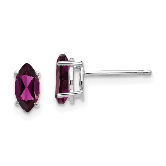 14K White Gold 7X3.5mm Rhodolite Garnet Marquise Stud Earring
