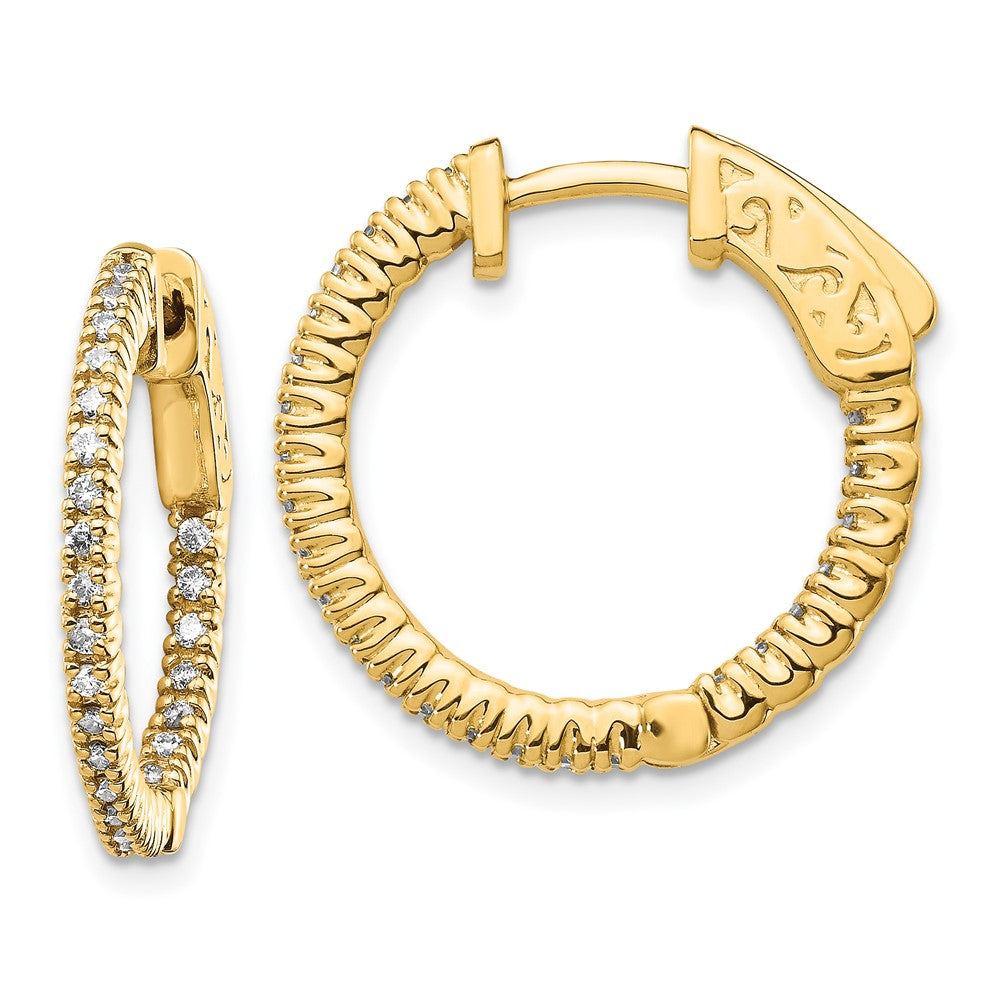 14k Yellow Gold 3/8 Ct. Lab Grown Diamond VS/SI+ G+ Round In and Out Safety Clasp Hoop Earrings