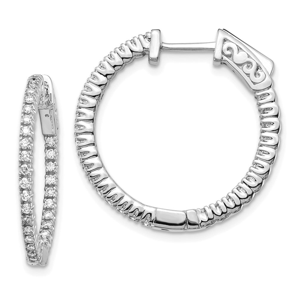 14k White Gold 5/8 Ct. Lab Grown Diamond VS/SI+ G+ Round In and Out Safety Clasp Hoop Earrings