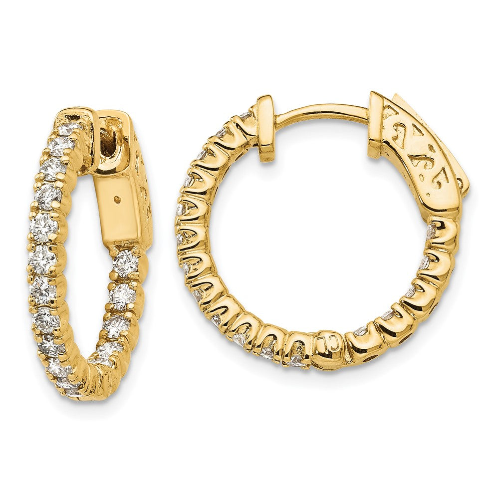 14k Yellow Gold 1 Ct. Lab Grown Diamond VS/SI+ G+ Round In and Out Safety Clasp Hoop Earrings