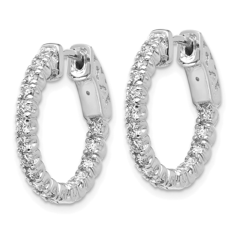 14k White Gold 1 Ct. Lab Grown Diamond VS/SI+ G+ Round In and Out Safety Clasp Hoop Earrings