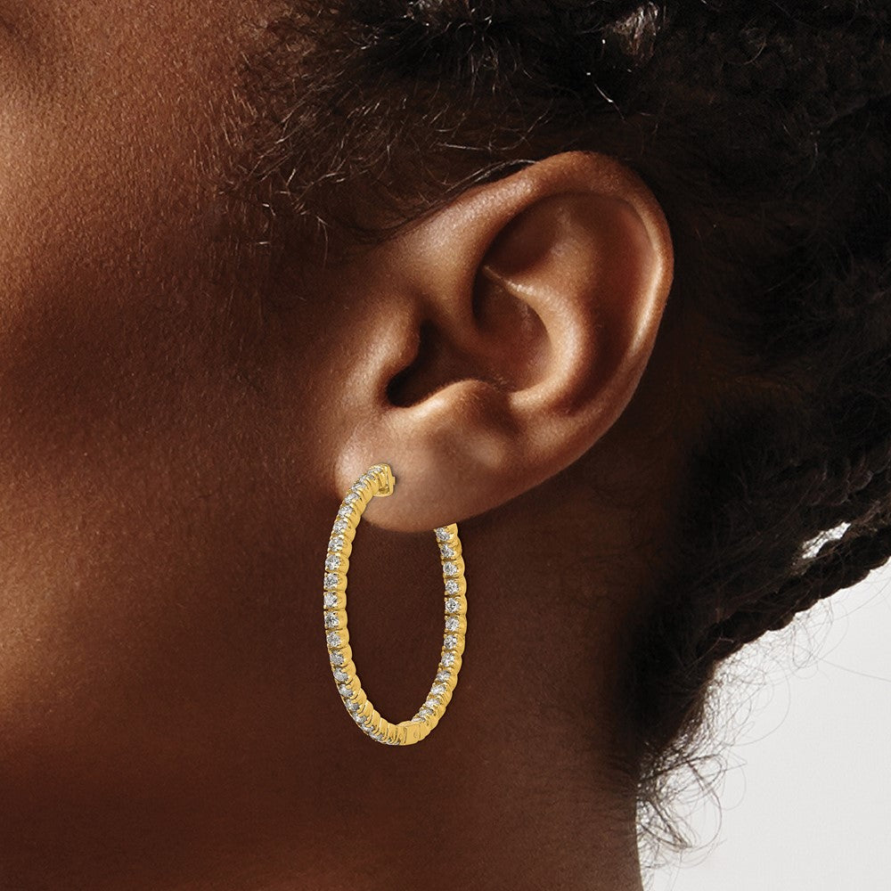 14K Yellow Gold True Origin 2 Carat Lab Grown Diamond Vs Def Patented Safety Clasp In And Out Hoop Earrings