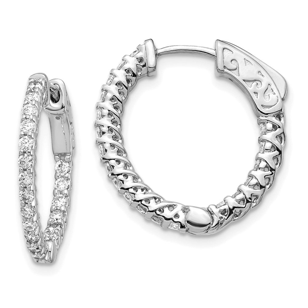 14k White Gold 3/4 Ct. Lab Grown Diamond VS/SI+ G+ Round In and Out Safety Clasp Hoop Earrings