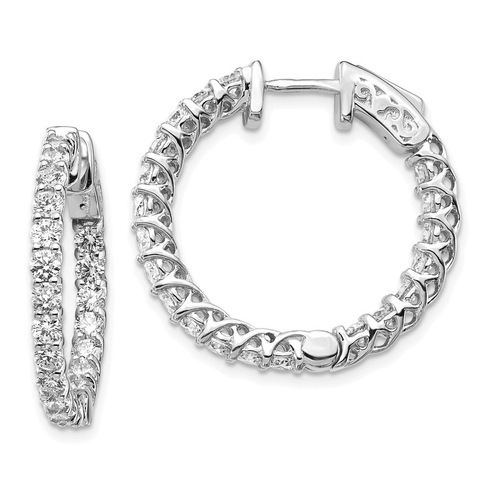 14k White Gold 2 1/3 Ct. Lab Grown Diamond VS/SI+ G+ Round In and Out Safety Clasp Hoop Earrings
