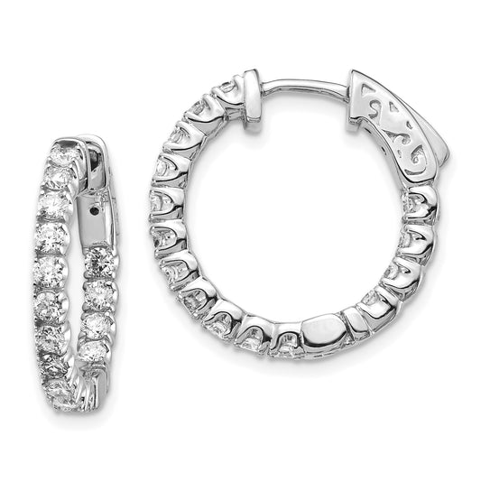 14k White Gold 1 1/2 Ct. Lab Grown Diamond VS/SI+ G+ Round In and Out Safety Clasp Hoop Earrings