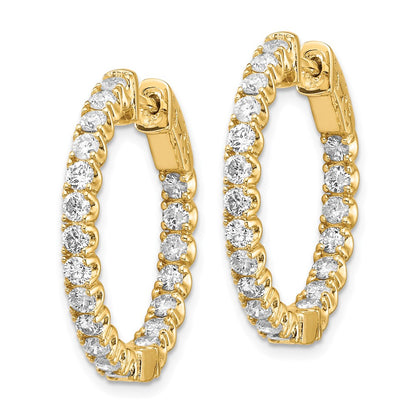 14k Yellow Gold 2 Ct. Lab Grown Diamond VS/SI+ G+ Round In and Out Safety Clasp Hoop Earrings