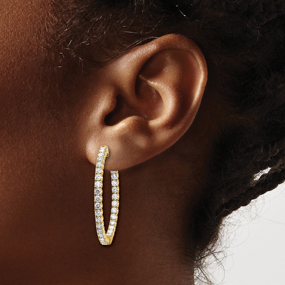 14k Yellow Gold 3 1/3 Ct. Lab Grown Dia VS/SI+ G+ Round In and Out Safety Clasp Hoop Earrings