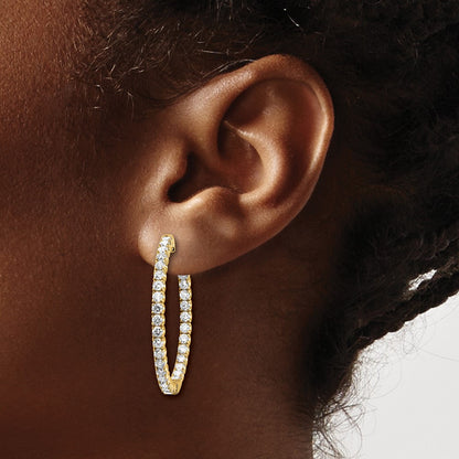 14k Yellow Gold 3 1/3 Ct. Lab Grown Dia VS/SI+ G+ Round In and Out Safety Clasp Hoop Earrings