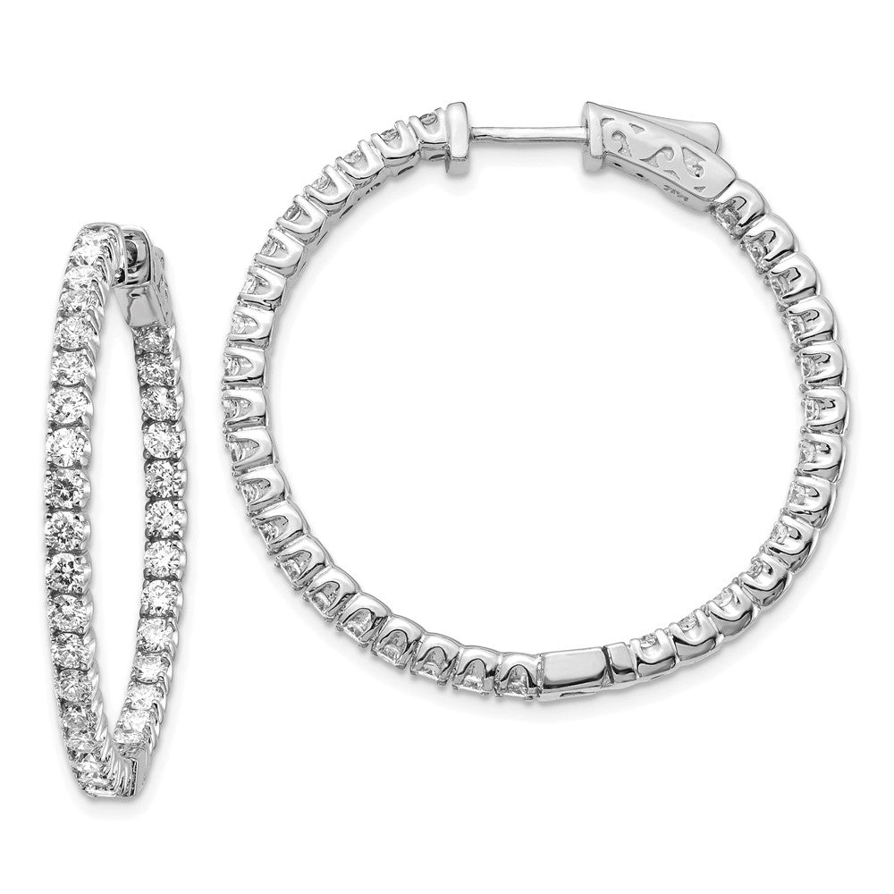 14k White Gold 3 1/3 Ct. Lab Grown Diamond VS/SI+ G+ Round In and Out Safety Clasp Hoop Earrings