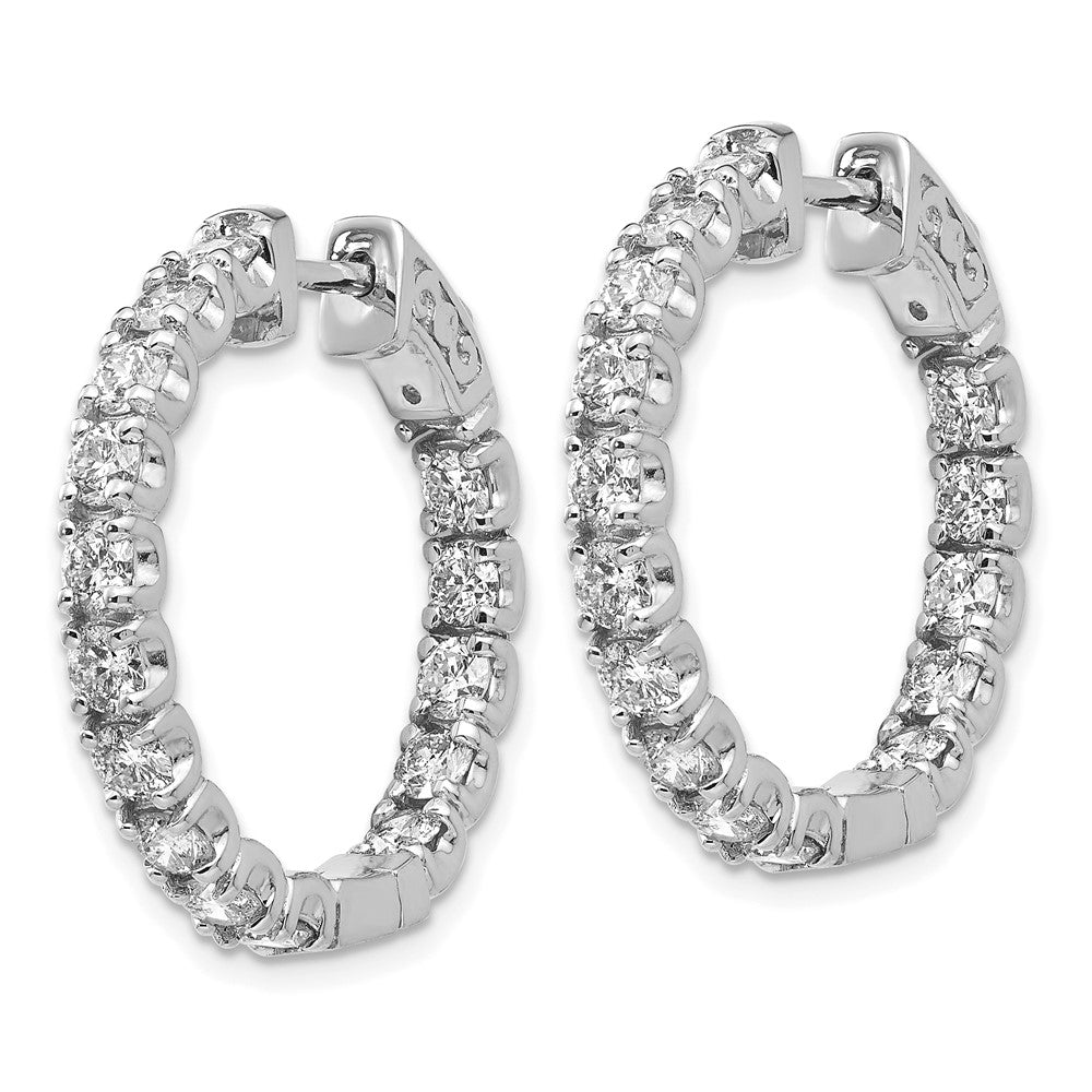 14k White Gold 2 3/4 Ct. Lab Grown Diamond VS/SI+ G+ Round In and Out Safety Clasp Hoop Earrings