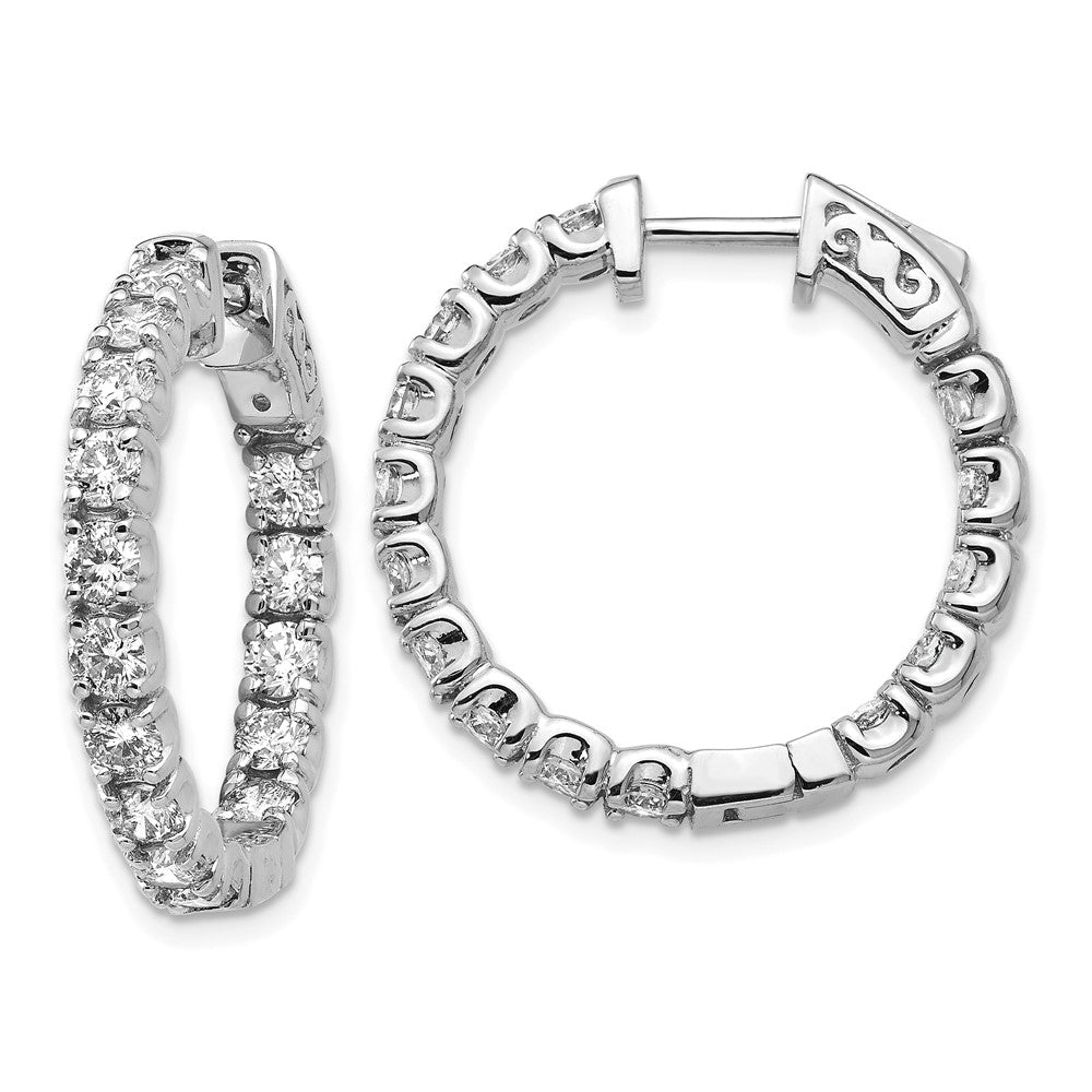 14K White Gold Lab Grown Vs+, F+ Diamond Round Hoop Safety Clasp Earring