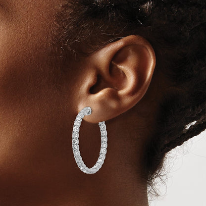 14K White Gold True Origin 4 7/8 Carat Lab Grown Diamond Vs Def Patented Safety Clasp In And Out Hoop Earrings