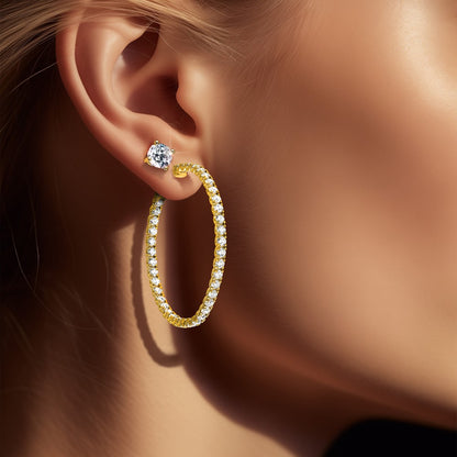 14k Yellow Gold 7 1/4 Ct. Lab Grown Diamond VS/SI+ G+ Round In and Out Safety Clasp Hoop Earrings